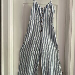 Reformation Blue and White Striped linen Jumpsuit